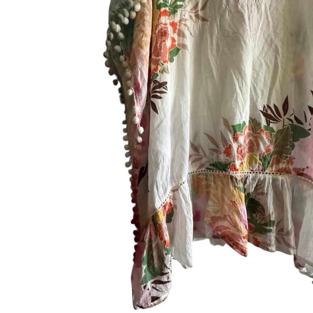 Z&L Bohemian Floral V-Neck Pom Pom Tunic Top/beach Cover Up 100% Cotton - Picture 16 of 16